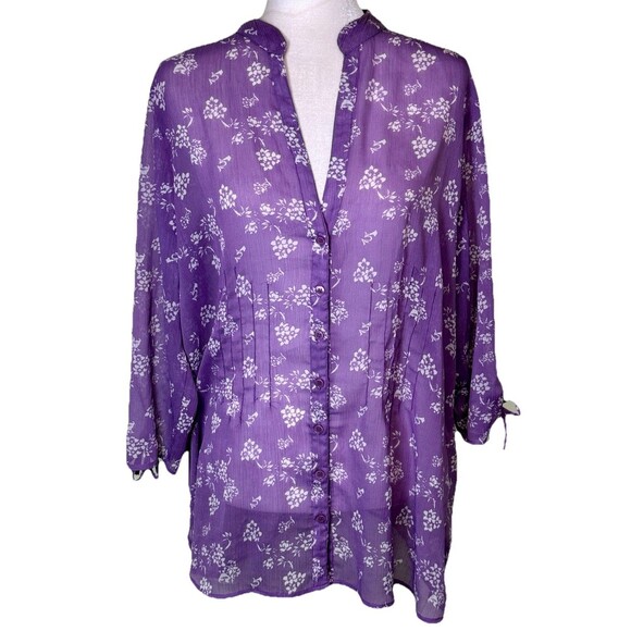 DCC Women's Purple Floral Sheer Blouse Boho Cottagecore Romantic Feminine 14/16 - Picture 1 of 7